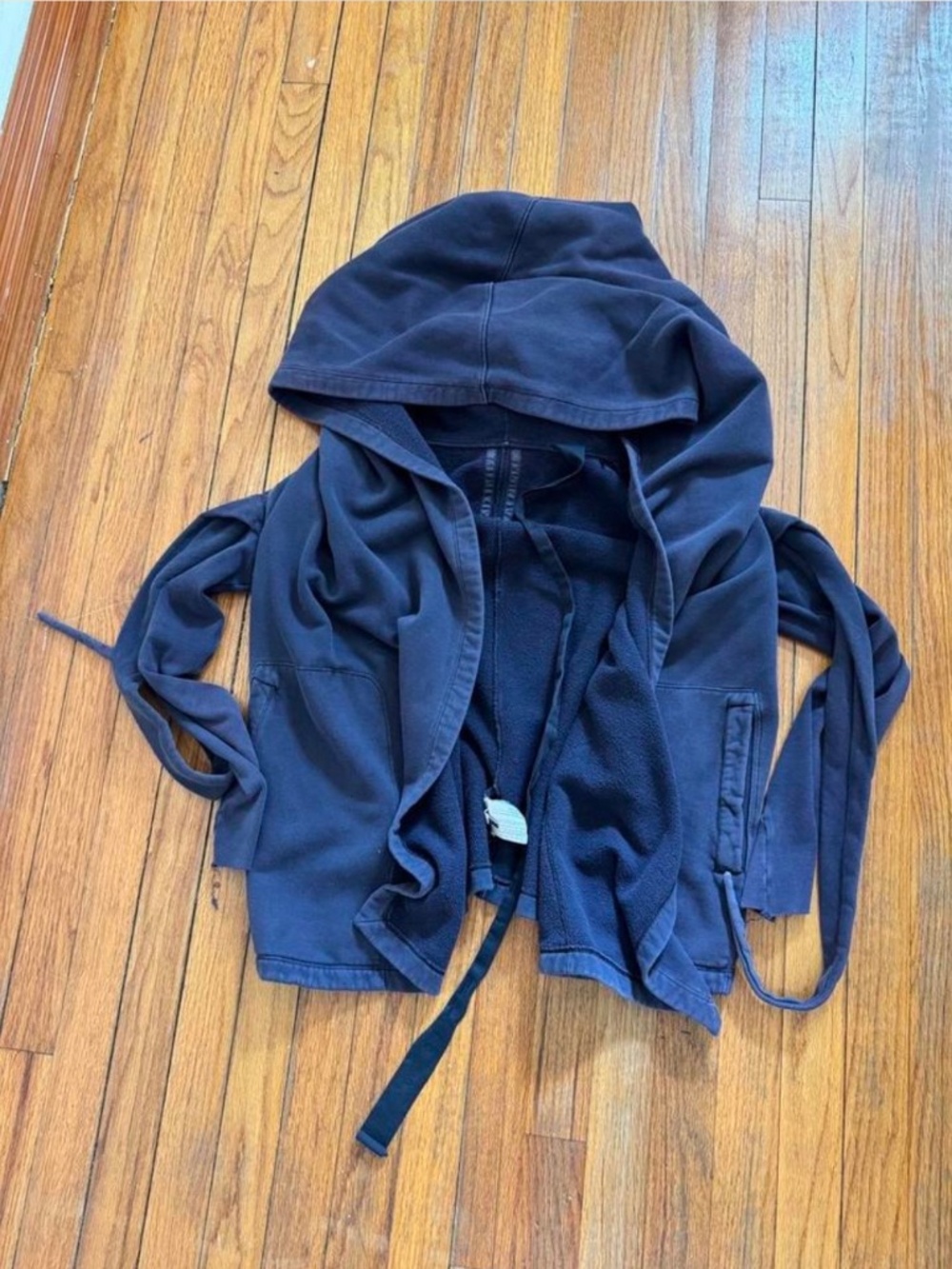 Rick Owens DRKSHDW S dark blue avant garde cotton fleece jacket with hood